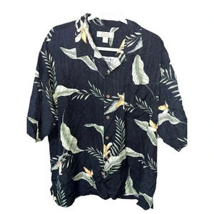 Tommy‎ Bahama Silk Short Sleeve Button Up Tropical Black